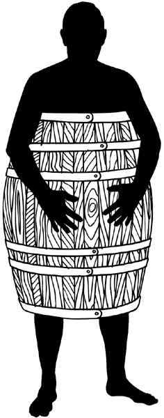 Man in silhouette wearing a barrel vinyl sticker. Customize on line. Crazy Comics 026-0199